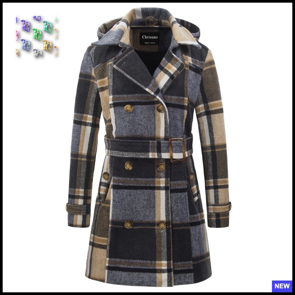Double Breasted Pea Coat Hooded Long Winter Trench Classic Chic Elegant